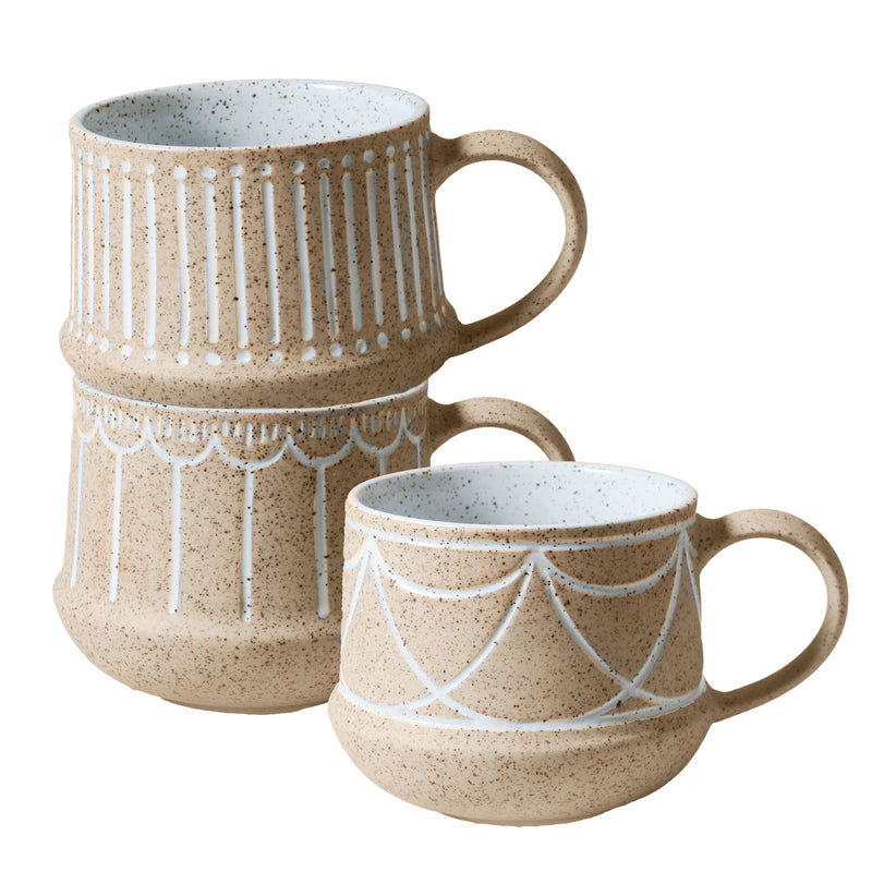 Mugs 3 pk w/Etching Mixed Natural Entertainer