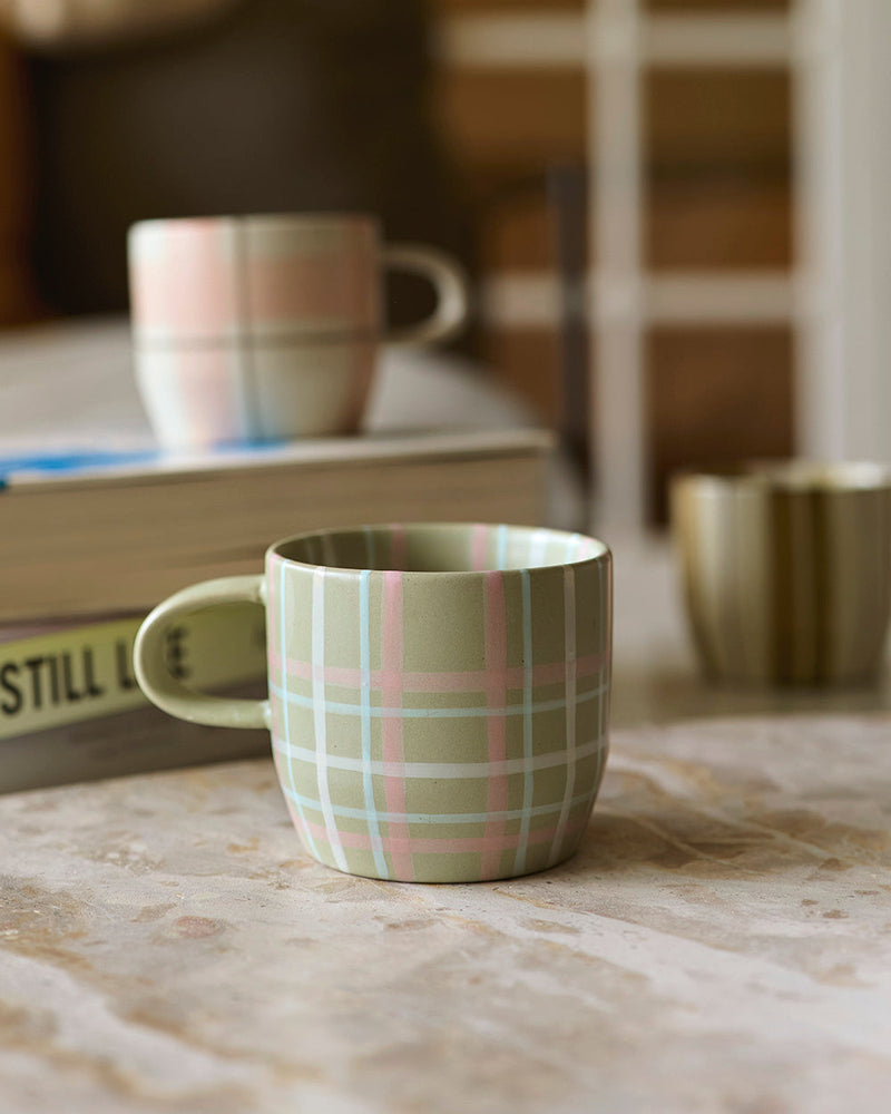 Mug Single - Sage & Blush Check Cat&