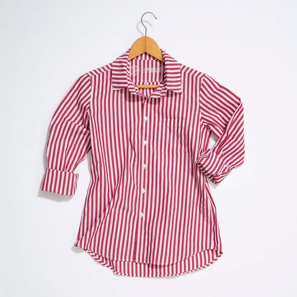 Franklin Poplin Stripe Cotton Shirt - Red/White