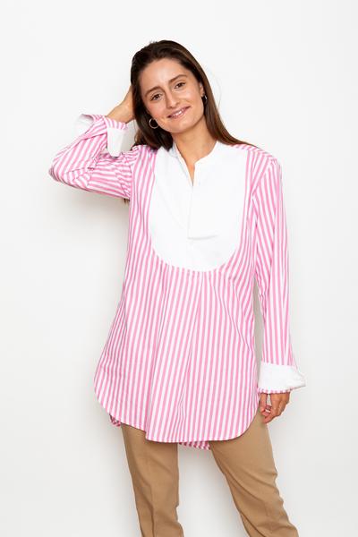 Pink/White Crosby Contrast Bib Bold Stripe Shirt