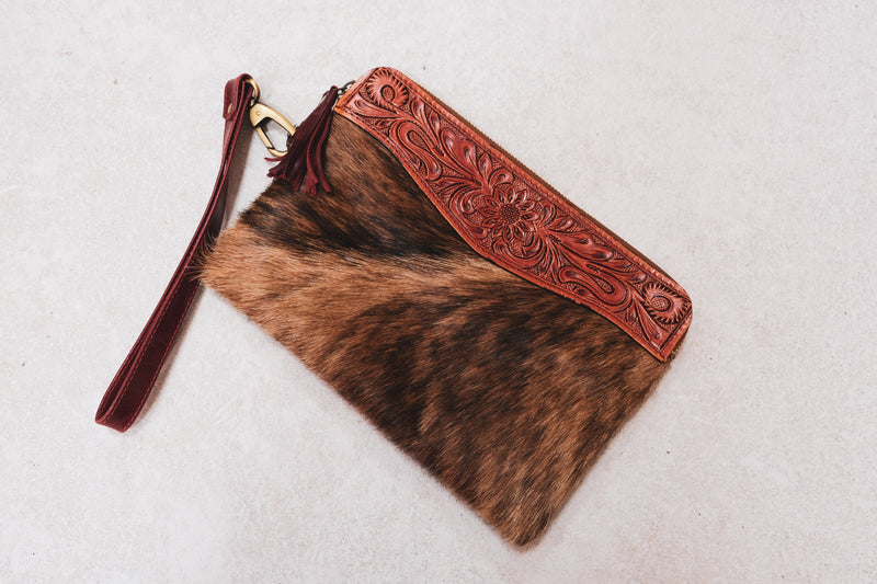 Hide & Tooled Leather Clutch